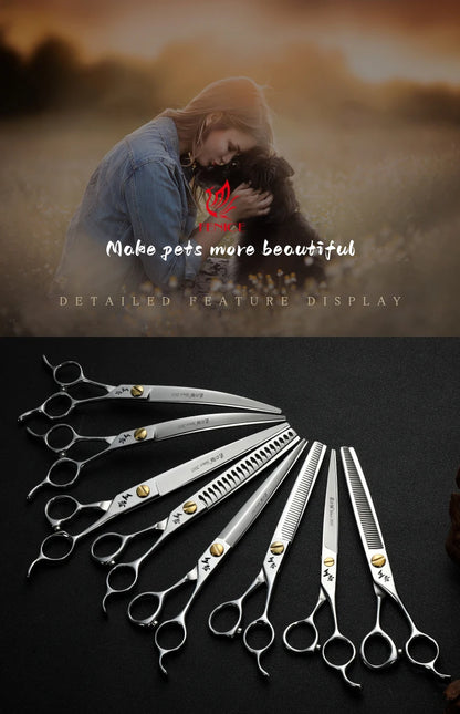 Fenice King Series VG10 Steel 7/7.5/8 Inch Professional Pet Dogs Grooming Scissors Straight Curved Thinnier Chunker Shears Tools
