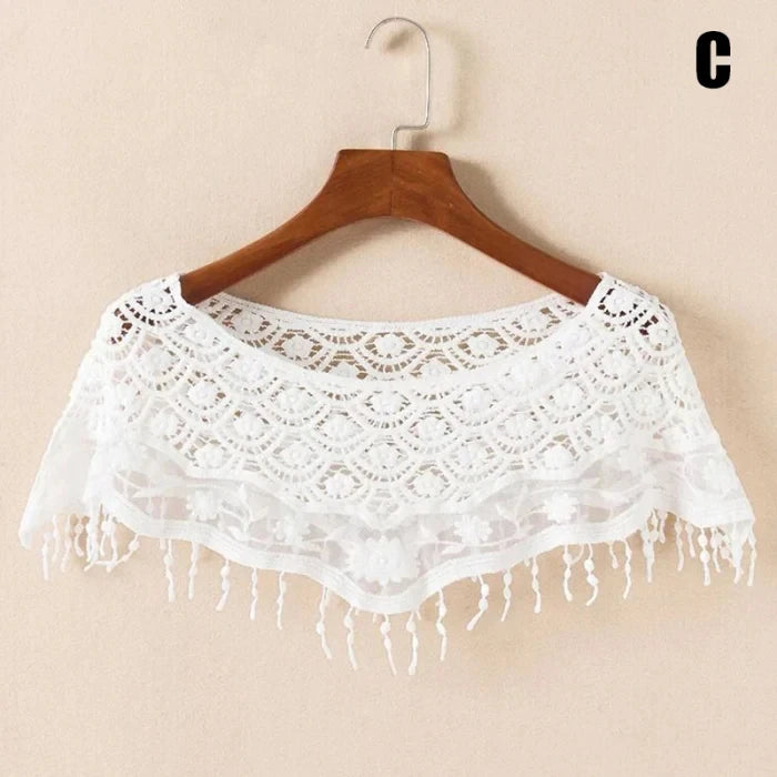 Women Vintage Crochet Knit Cape Elegant Cute Lace Short Hollow Out Shawls Shrug Poncho Wedding Bridal Evening Dress Lace Scarf