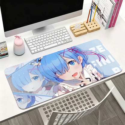 Anime R-Re Zero Rem Mouse Pad Large Non-Slip Waterproof Mat Stitched Edge Keyboard Pad for Gaming Daily Office