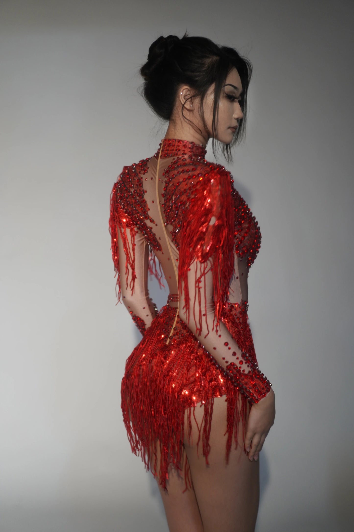 Women Sparkly Rhinestone Sequin Tassel Stretch Bodysuits 2025 New Arrival Birthday Party Nightclub Dj Stage Performance Costume