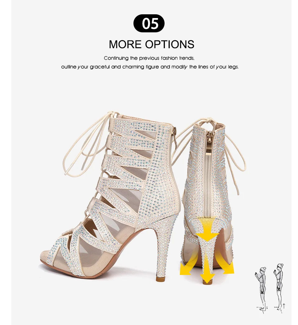 SWDZM Women's Dance Boots Shiny With Diamonds Latin Jazz Dance Shoes Wedding High Heels Girls Dance Shoes Indoor And Outdoor
