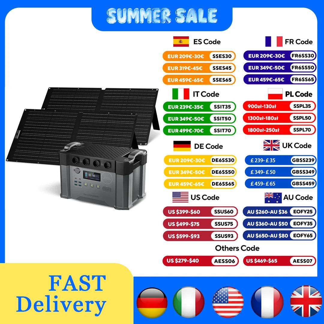 ALLPOWERS S2000 PRO Solar Generator 2400W Portable Power Station & SE100 100W Folable Solar Panels for Outdoor RV Camping Home