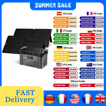 ALLPOWERS S2000 PRO Solar Generator 2400W Portable Power Station & SE100 100W Folable Solar Panels for Outdoor RV Camping Home