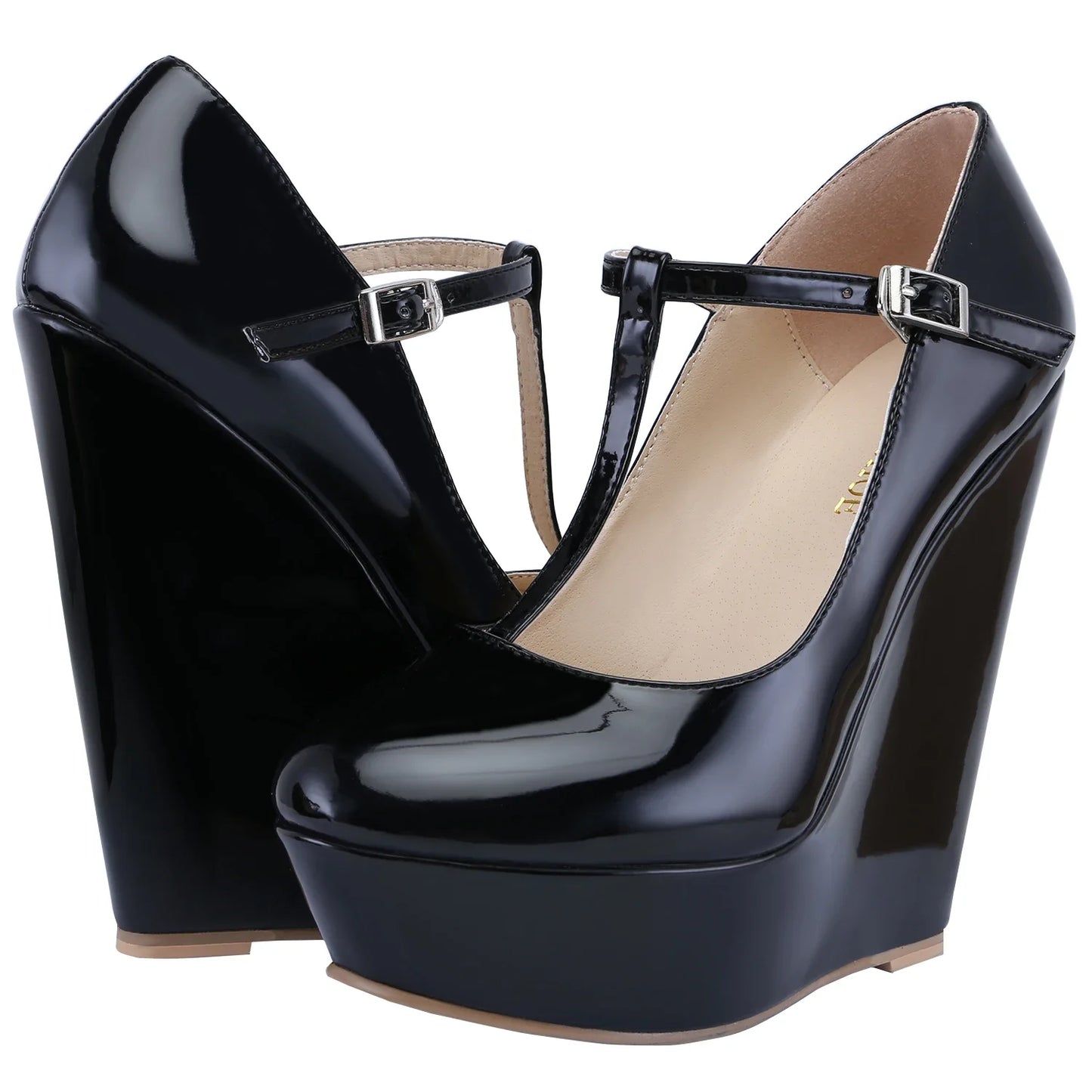 Women Pumps 2026 New Autumn Winter 14cm Round Toes Platform Wedge High Heels T-Strap Gladiator Ladies Dress Party Wedding Shoes