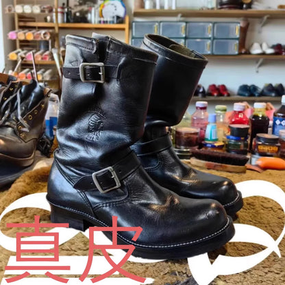 Motorcycle Boots Men's Black Knight Shoes Black Leather Belt Buckles Chelsea Boots Trendy Luxury Handmade Men's Shoes