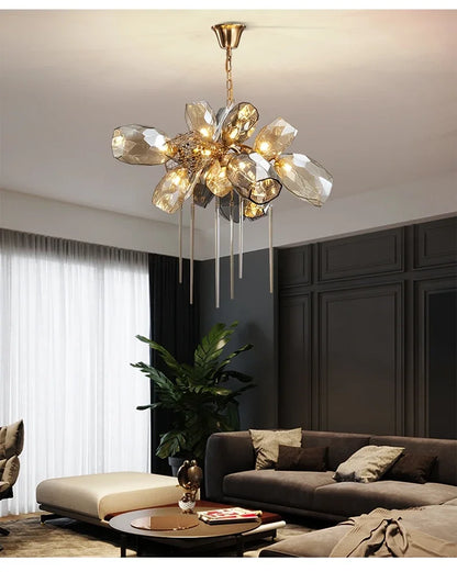 Postmodern Luxury K9 Crystal Chandelier Kitchen Island Decor LED Lighting Cognac Glass Dining Room Hanging Lights Loft Lamps