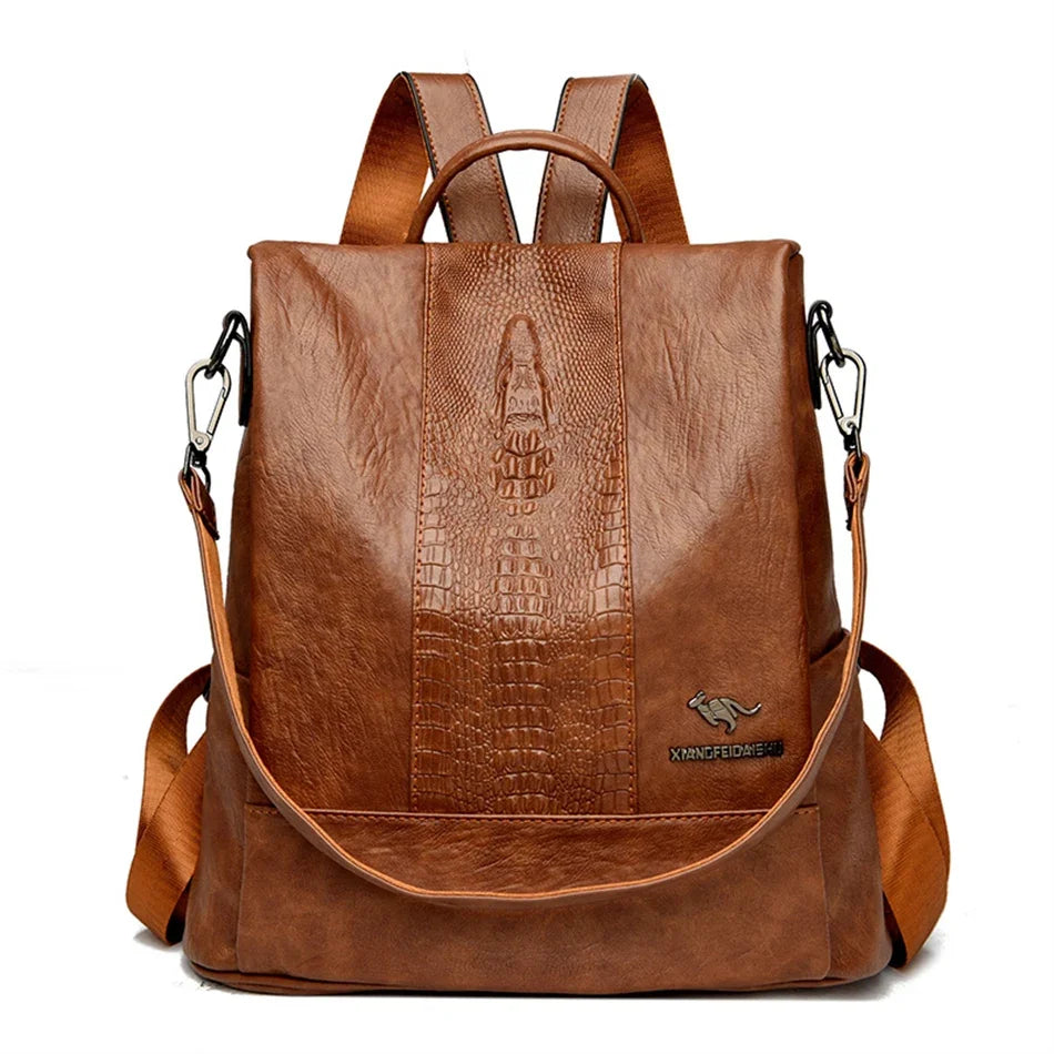 Women's Crocodile Pattern Backpack Leather School Bookbags for Girls Bagpack Large Capacity Designer Travel Rucksack Mochilas