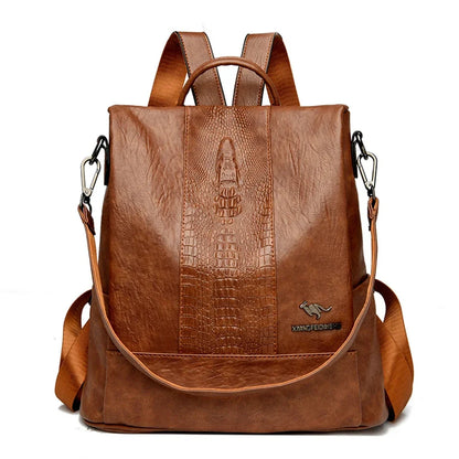 Women's Crocodile Pattern Backpack Leather School Bookbags for Girls Bagpack Large Capacity Designer Travel Rucksack Mochilas