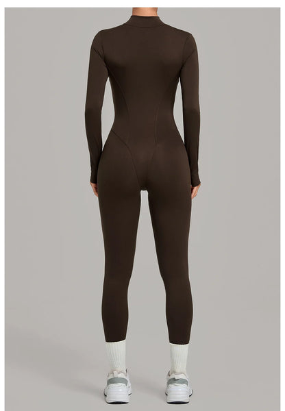 Zipper Jumpsuits for Woman No Padding Sports Overalls for Women Long Sleeve Gym Clothes Woman Activewear 2026 Purple Coffee XL