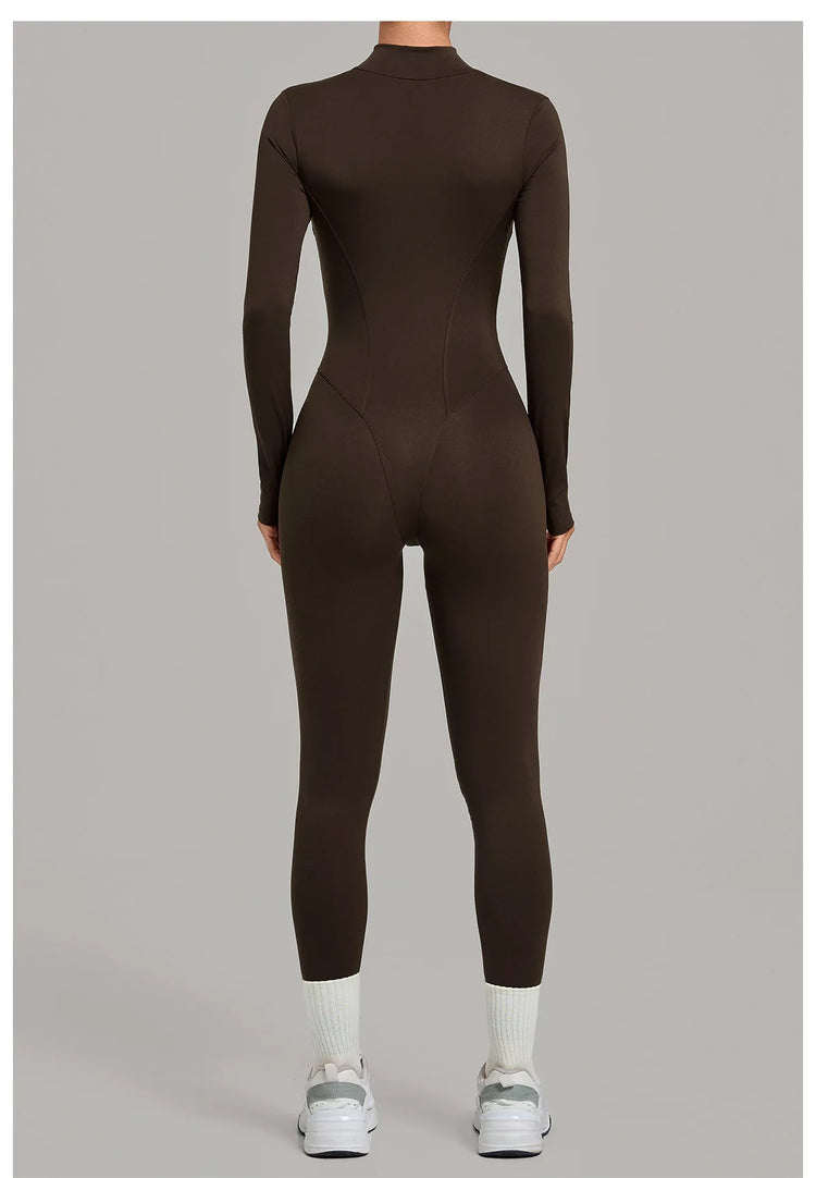 Zipper Jumpsuits for Woman No Padding Sports Overalls for Women Long Sleeve Gym Clothes Woman Activewear 2026 Purple Coffee XL