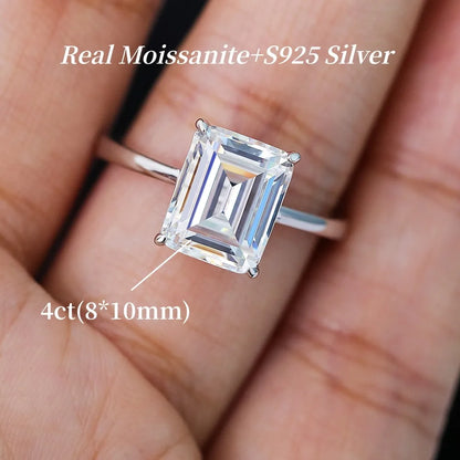 GXTRS 4CT Emerald Cut Moissanite Rings Women S925 Silver Lab Diamond Engagement Wedding Band 18K Plated Fine Jewelry Certified