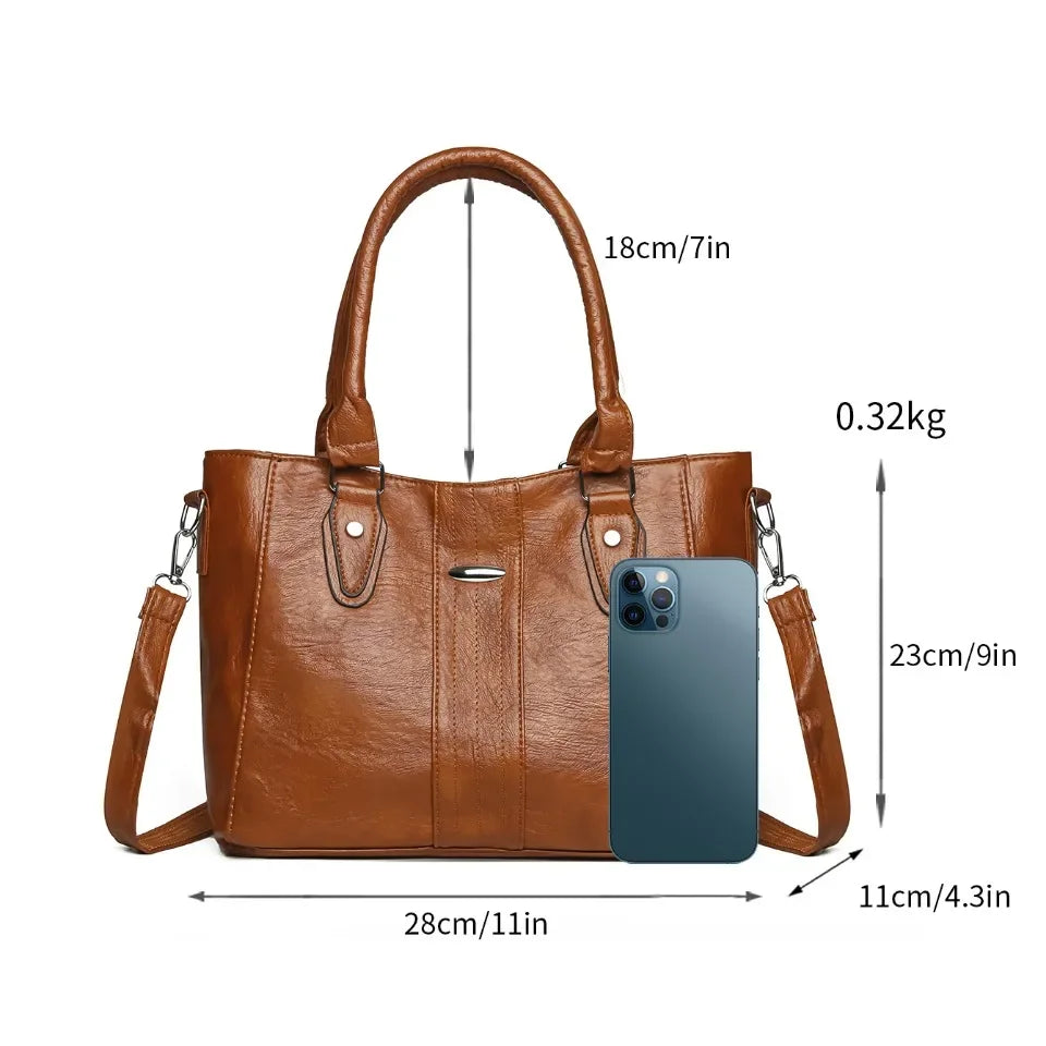 New Soft Leather Handbag For Women Vintage Shoulder Tote Bag Luxury Designer Ladies Large Capacity Purse Commute Bags Sac A Main