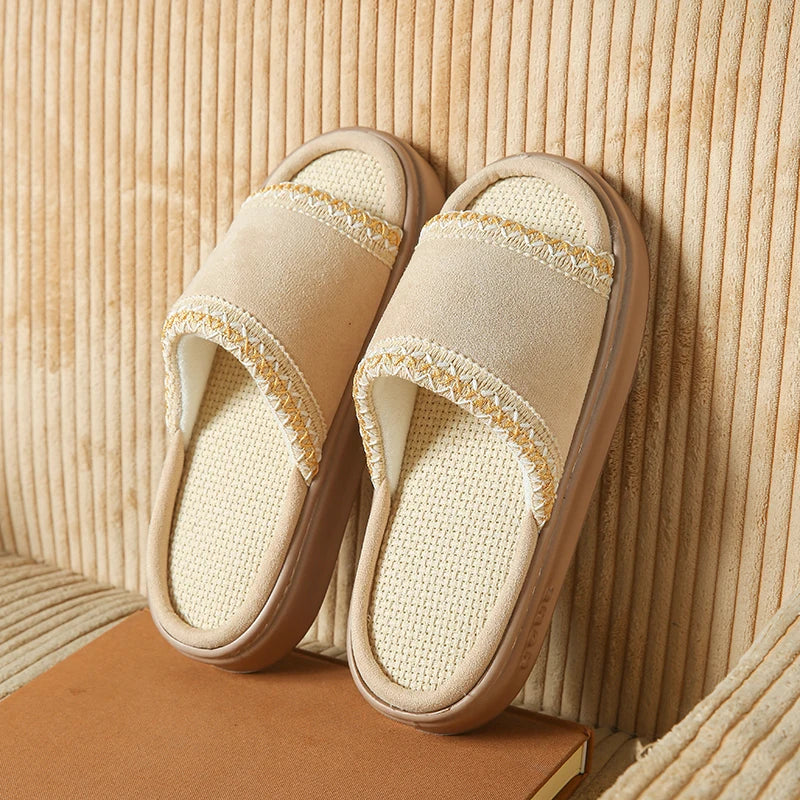 Hemp Casual Women's Slippers Home Spring Summer Luxury Designer Woman Shoes Flat Fashion Indoor Footwear Elegant Platform Slides