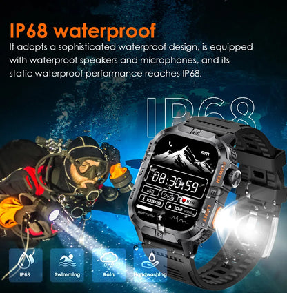 2026 New Outdoor Military Men's Smartwatch Is Equipped With GPS LED Lighting, A Compass, Wireless Communication, IP68 Waterproof