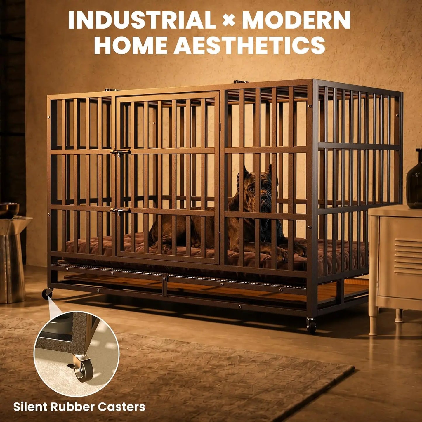 48 Inch Heavy Duty Strong Metal Dog Crate,Indestructible Escape Proof Kennel For High Anxiety Large Dogs, Custom