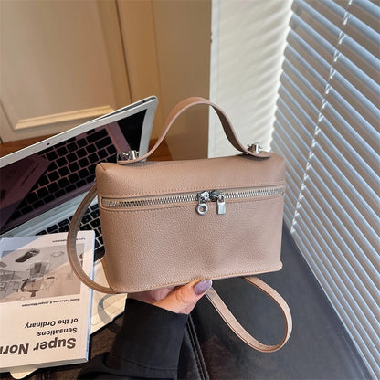 Fashionable Light Luxury Solid Color Box Bag Litchi Pattern Portable Carrying Crossbody Bag Daily Commuting Versatile Square Bag