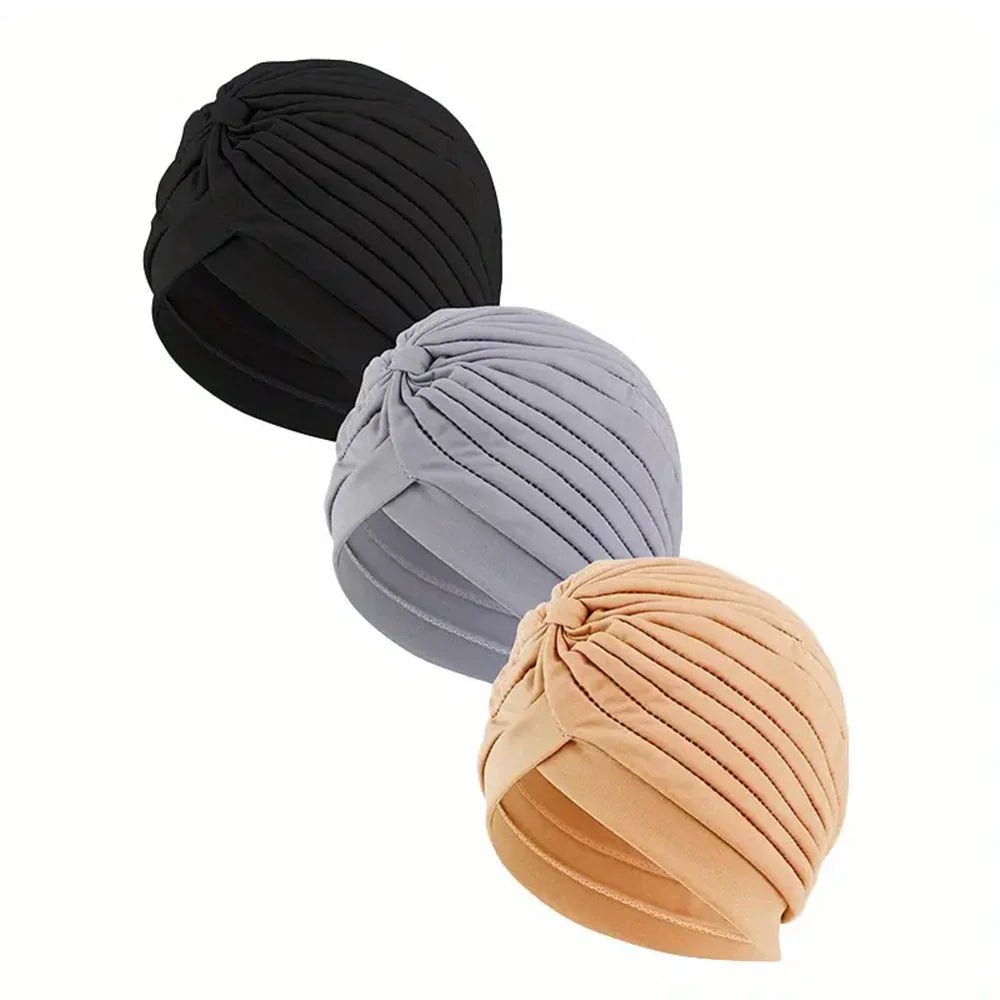 3pcs/set Fashion Ladies Twisted Turban Elastic Muslim Hijab Cap Solid Color Stretch Head Wrap Soft Chemo Beanie Head Cover