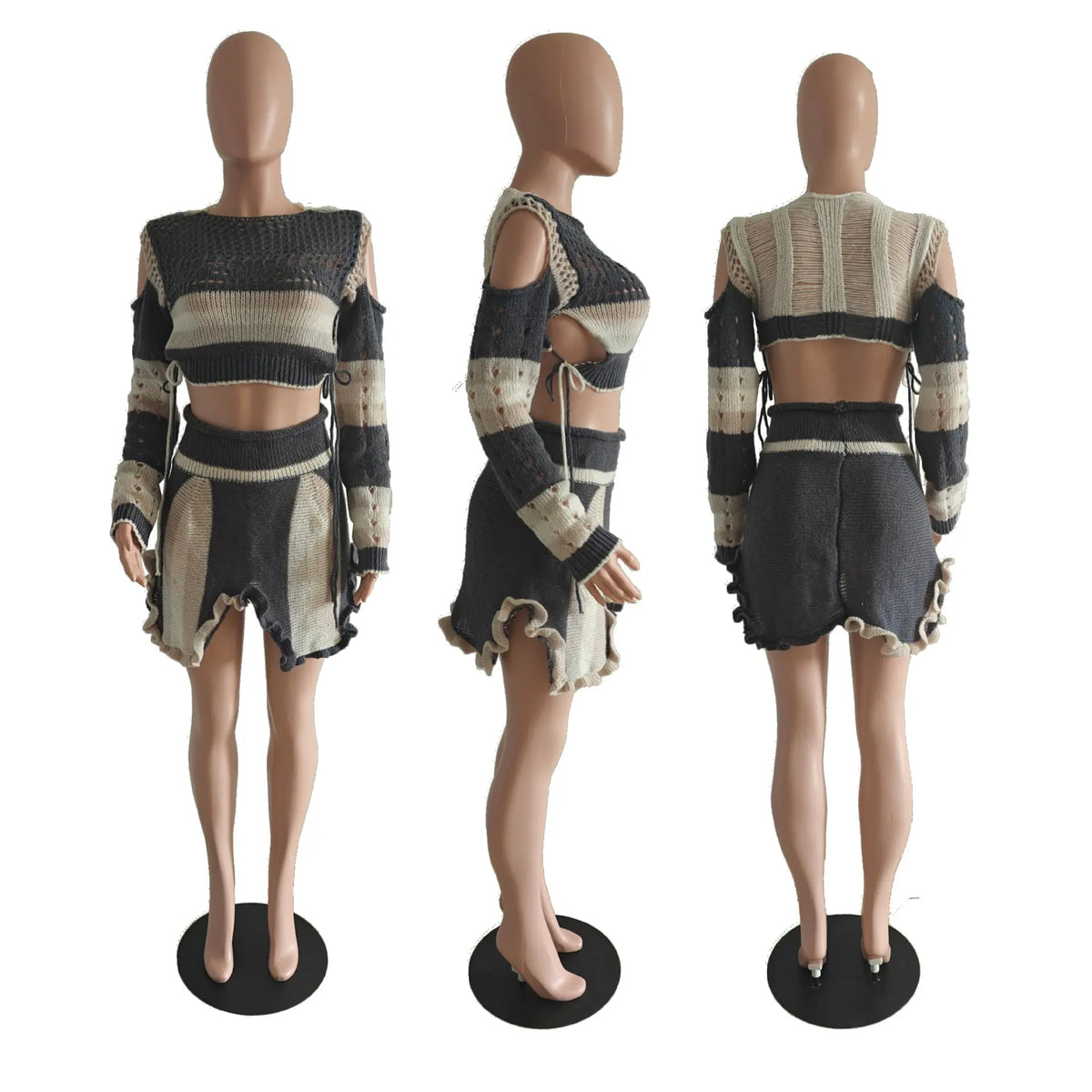 CM.YAYA Women's Set Knit Long Sleeve Crop Sweater + Irregular Mini Skirts 2025 Active Street Two 2 Piece Sets Outfits Tracksuit