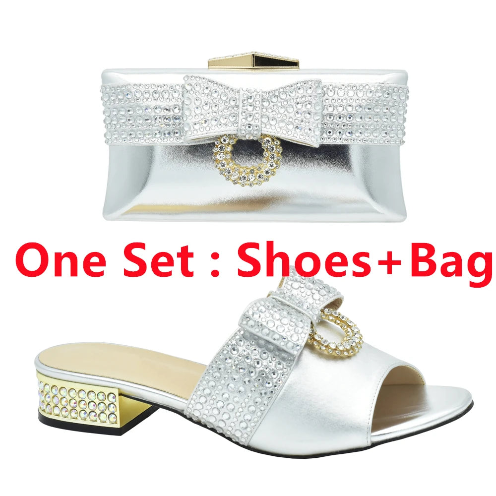Fashion Women Shoes and Bag Set In Italy Matching Shoes and Bag Set Decorated with Rhinestone Nigerian Shoes and Matching Bags
