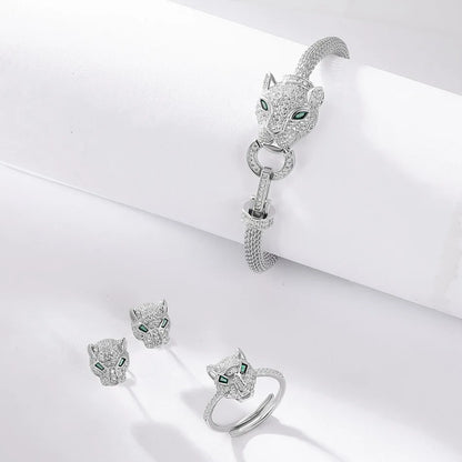 ALLNOEL 925 Sterling Silver Open Rings For Women Hollow Leopard Head Ring Animal Sparkling Cubic Zirconia Jewelry Gifts Hip Hop