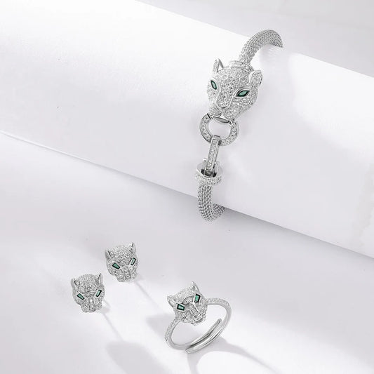 ALLNOEL 925 Sterling Silver Open Rings For Women Hollow Leopard Head Ring Animal Sparkling Cubic Zirconia Jewelry Gifts Hip Hop