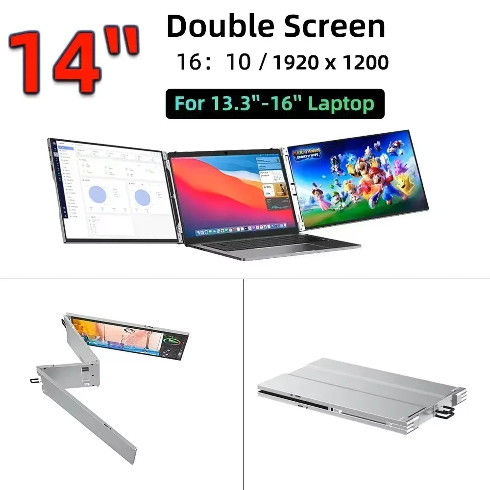 Portable Laptop Screen Extender 14/15 Inch Triple Monitor Folding Extended Dual Display Travel Screen For Laptop Extension