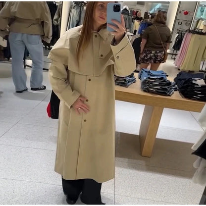 Cape Shawl Women's Trench Coat Turn Down Collar Single Breasted Windbreaker Jacket Long Casual Street Autumn Daily Outerwears