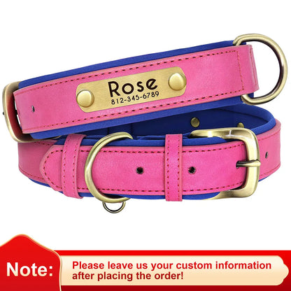 Personalized Dog Collar Leash PU Leather Dogs Collars Pet Rope Engraved Pet ID Name Necklace for Small Large Dogs Soft Padded