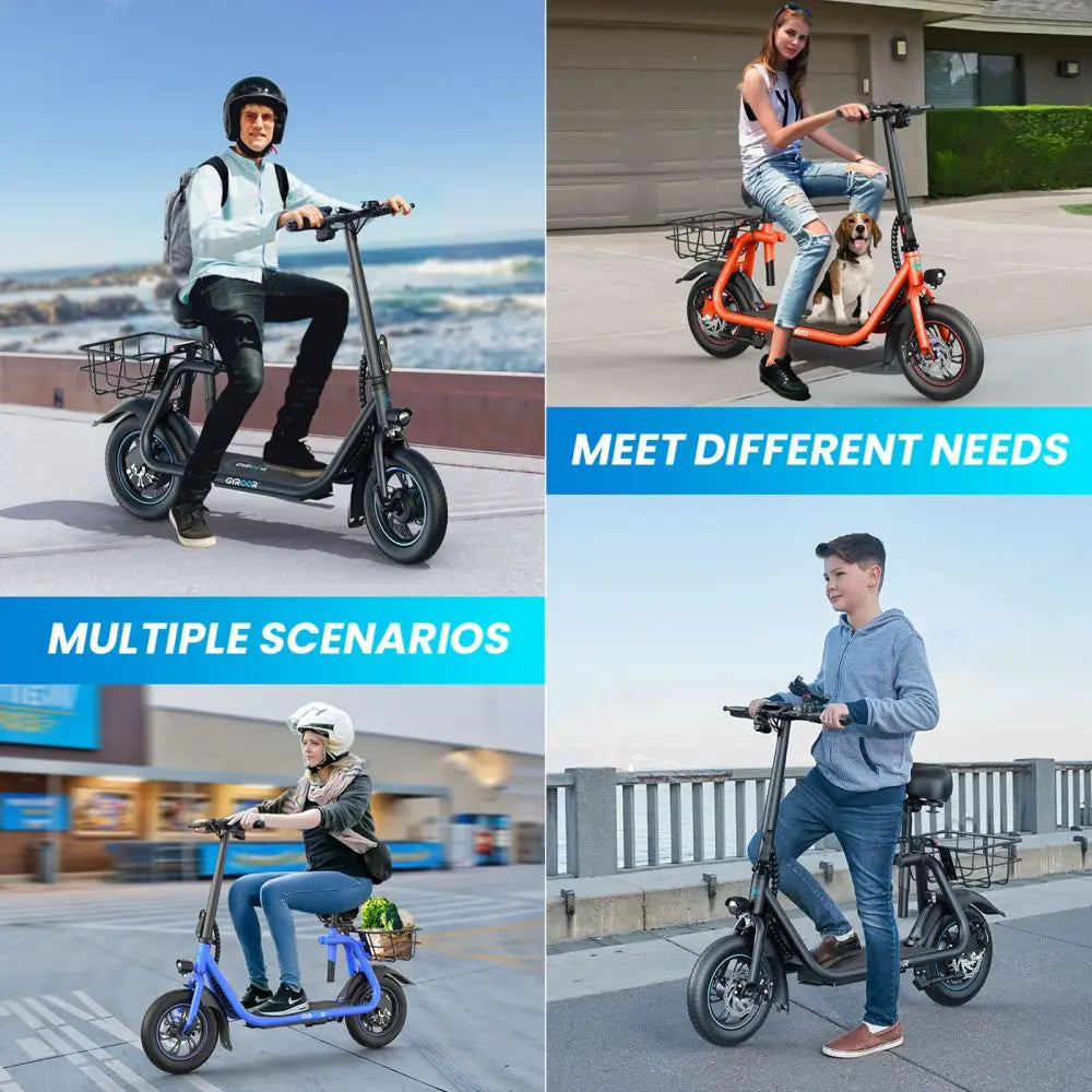 GYROSHOES Adult Electric Scooter with Seat – 450W Motor, 15-Mile Range, 16 MPH, 12" Tires, Rear Basket, UL2272 Certified, Adjustable Seat for Commuting & Errands