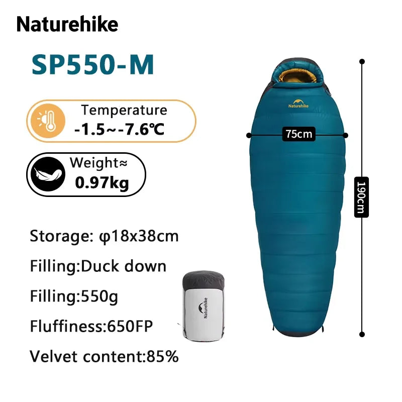 Naturehike SnowBird Down Sleeping Bag Ultralight Waterproof Mummy Sleeping Bag Winter Duck Down Sleeping Bag SP400 SP700 SP1000