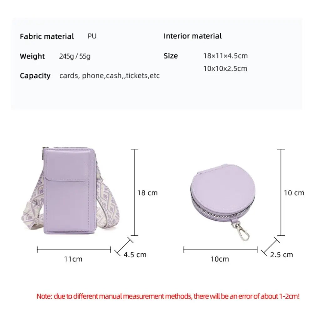 Fashion PU Leather Mobile Phone Bag Lightweight Mini Size Small Purse Crossbody Bag Women Ladies