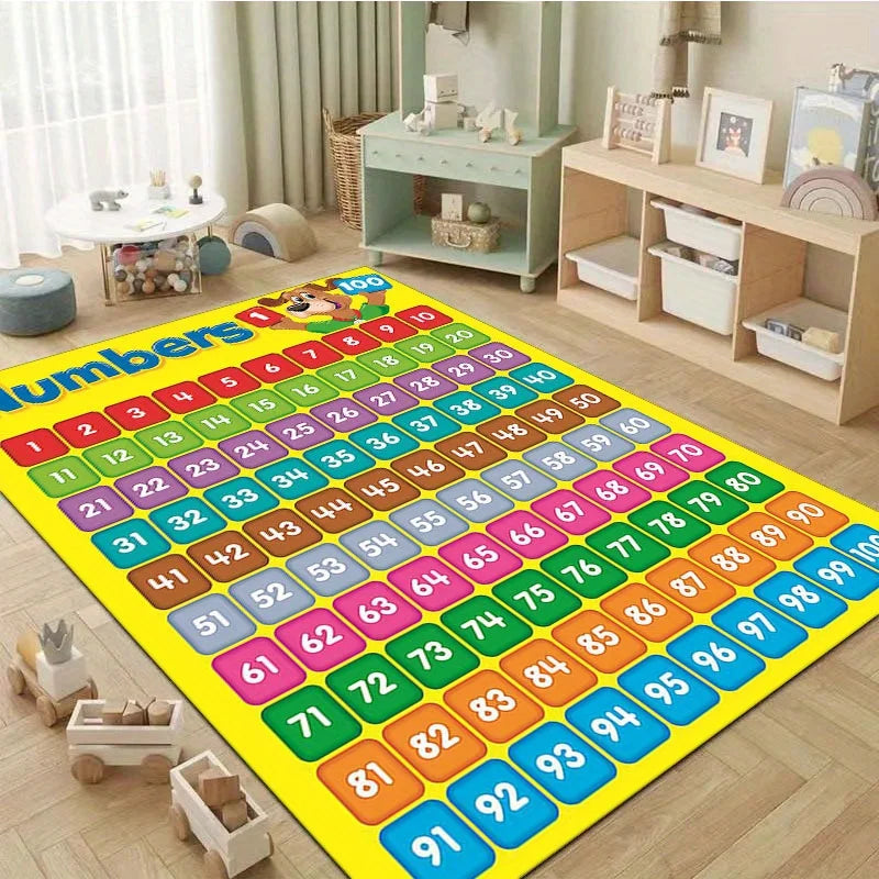 [Colorful, Crystal Velvet Mat] Durable Polyester Crystal Velvet Mat | Arabic Numerals 1-100, Colorful Number Grid Design on Yell