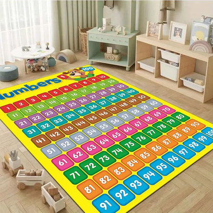 [Colorful, Crystal Velvet Mat] Durable Polyester Crystal Velvet Mat | Arabic Numerals 1-100, Colorful Number Grid Design on Yell