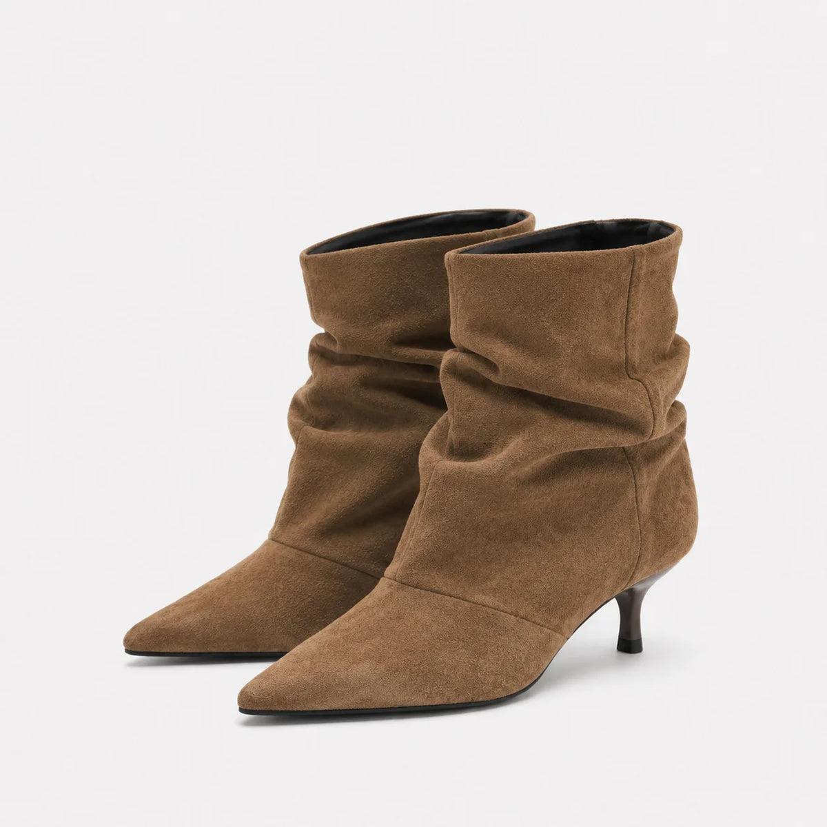 Brown Retro Elegant Designer Ankle Boots Women Fashion Pleated Suede Autumn Winter Kitten Heels Party Prom Chelsea Shoes