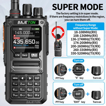 BAJETON BJ-7800 Walkie Talkie Long Range SW MW LW AM SSB CB 10W Receive Wireless Bluetooth Phone Programming NOAA Two Way Radio