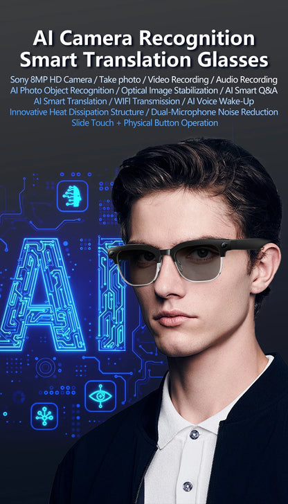 2026 New Men Smart AI Glasses 4K HD 800MP Camera Chat GPT Bluetooth Call Language Translation Wifi Music Player Sunglasses Women