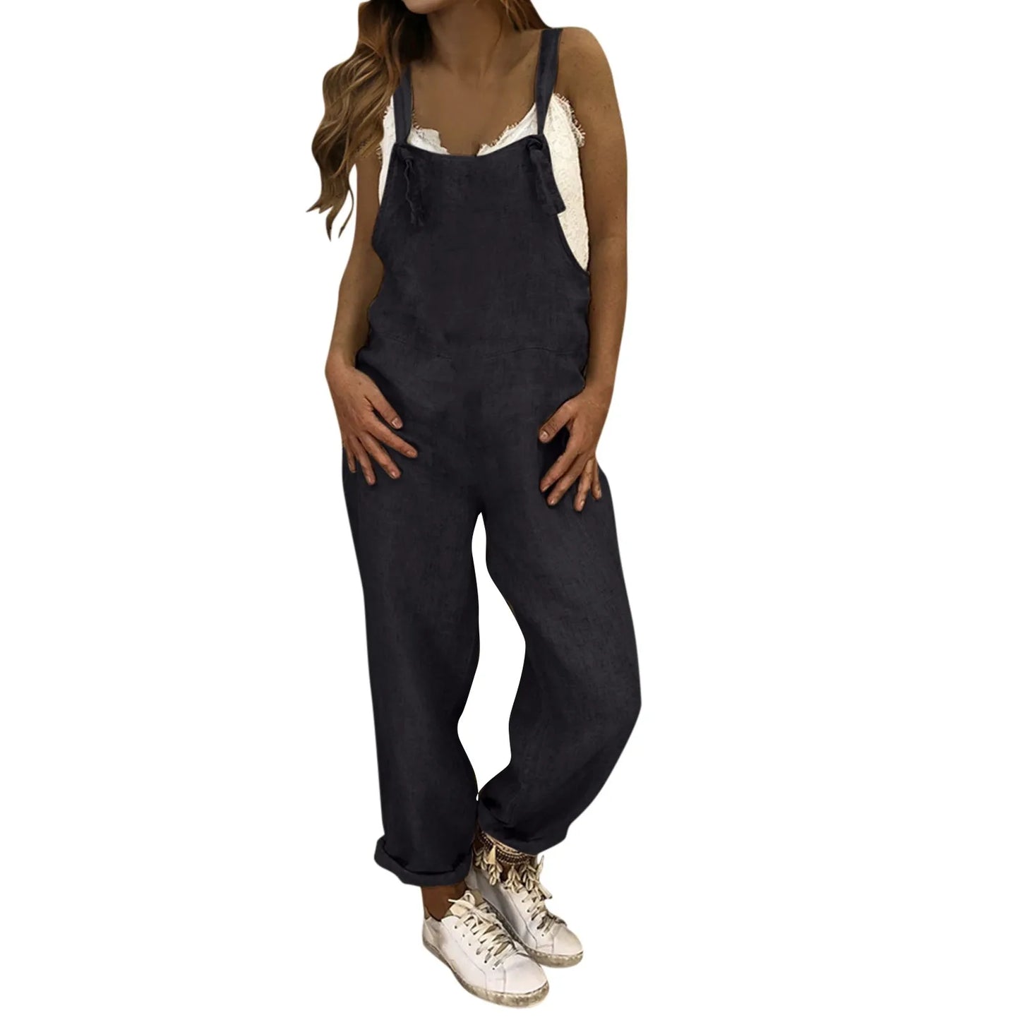 Women Plus Size Overalls Jumpsuits Casual Solid Loose Dungarees Romper Baggy Retro Fashion Trend Classic All-Match Jumpsuits
