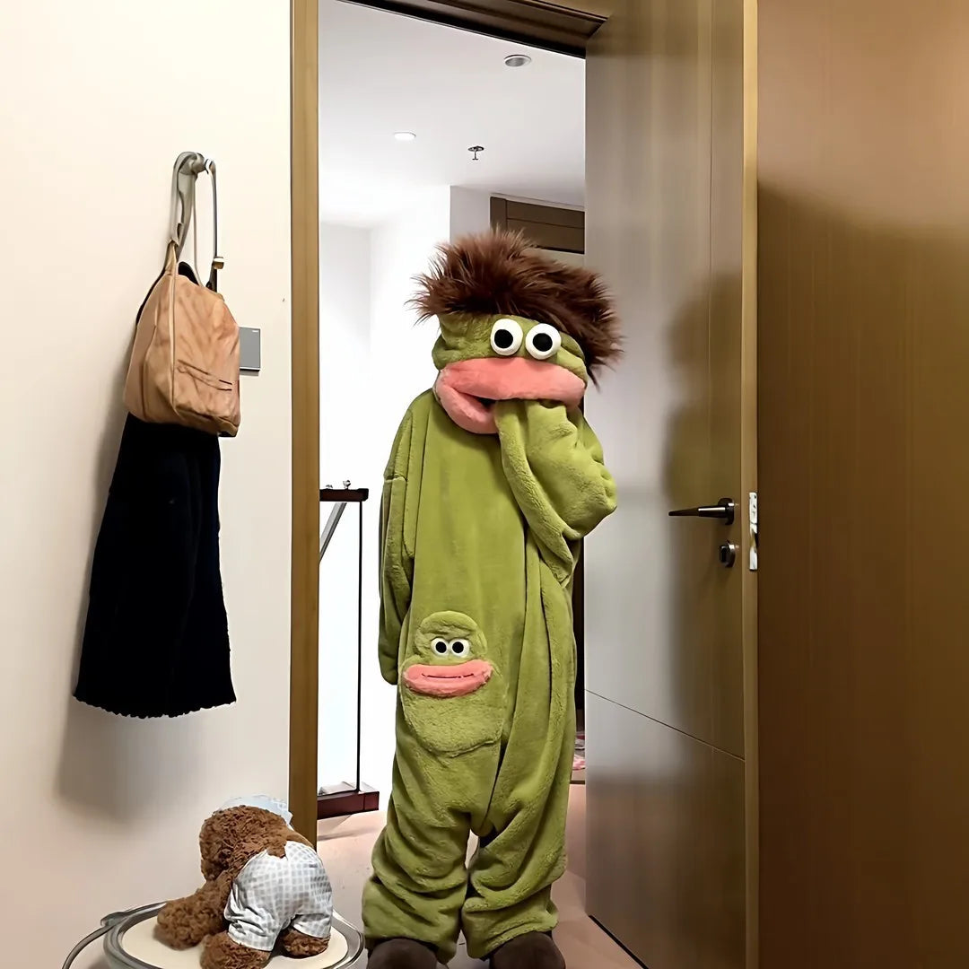26 New Long Haired Tasmanian Devil Sad Frog Jumpsuit Pajamas Men Women Cute Cartoon Abstract Loungewear Homewear Sleepwear Gift