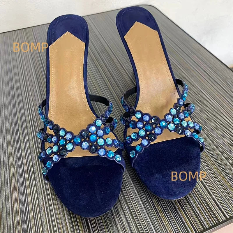 Fashionable Satin Pointed Toe Crystal High Heel Slippers Diamond Stiletto Sandals Luxury Sexy Design for Party Wedding Occasions