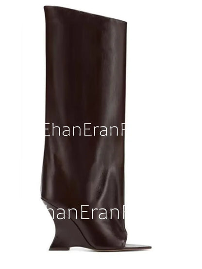 2006SoleLadies'-Spring/Summer-New-Fish-Mouth-Slope-High-Heel-Short-Boots-with-Pointed-Toe-Exposed-Cool-Boots,-Mid-Top-Boots