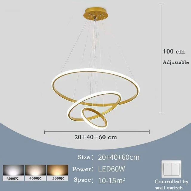 Nordic Simple Circles LED Chandelier 3 Rings Lights for Dining Bar Living Room Pendant Lamp Loft Home Decoration