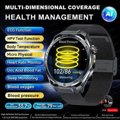 2026 New ECG+PPG Body Fat Analysis Health Smart Watch Uric Acid BP Blood Oxygen Bluetooth call Sports Smart Watch For Men Women