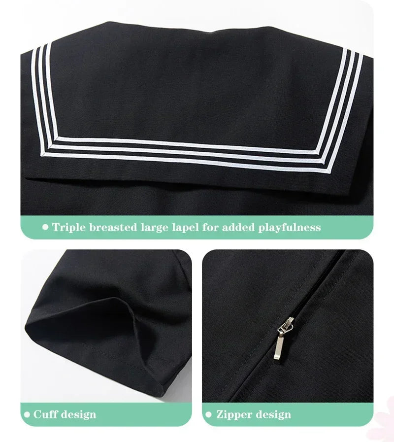 Basic Style Japanese Korean School Uniform College High School Student Uniforms Sailor Cosplay Costumes Black Top Pleated Skirt