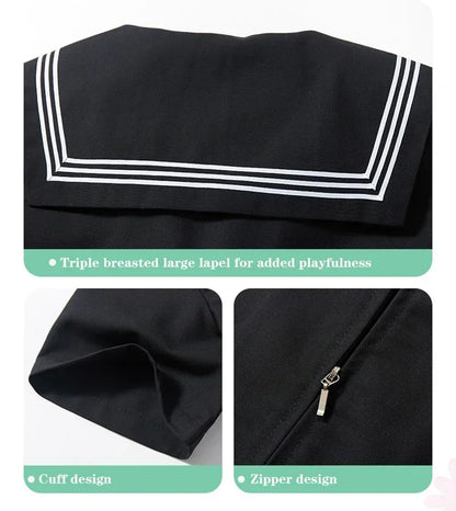 Basic Style Japanese Korean School Uniform College High School Student Uniforms Sailor Cosplay Costumes Black Top Pleated Skirt