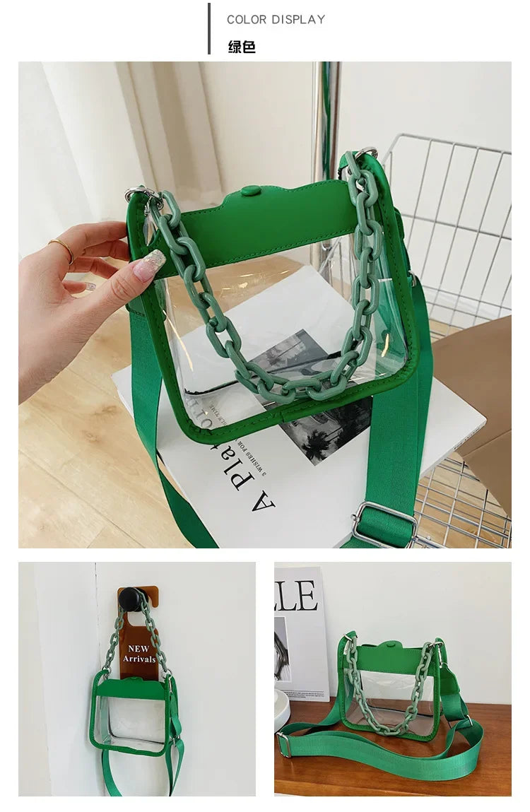 Clear Crossbody Bag for Women PVC Transparent Single Shoulder Chain Portable Messenger Bags Small Square  Satchel Bag Girls Gift