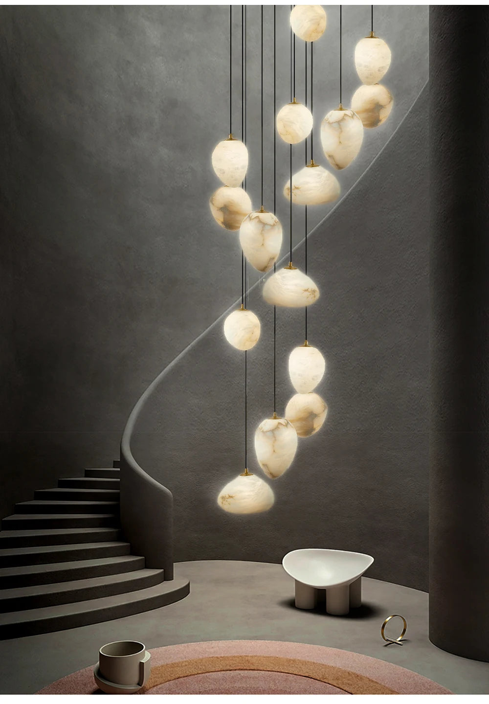 Natural Marble Art Pendant Lights Stone Lustre Copper LED Indoor Room Hanging Lamps For Ceiling Hall Stair Luxury Home Decor