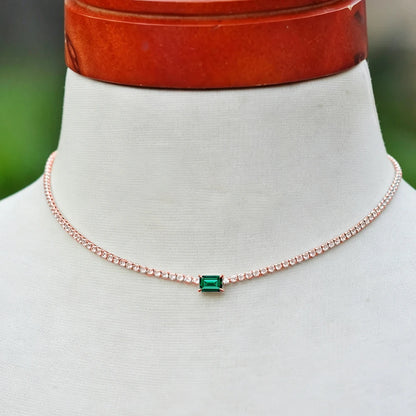 Full Moissanite Tennis Necklace With Emerald Cut Diamond Riviera Necklace S925 Silver Adjustable Layering Choker Fine Jewelry
