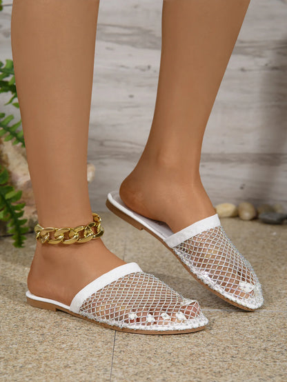 2024 Women Summer New Luxury Brand Round Head Slippers Water Diamond Large Flat Sandals Slippers