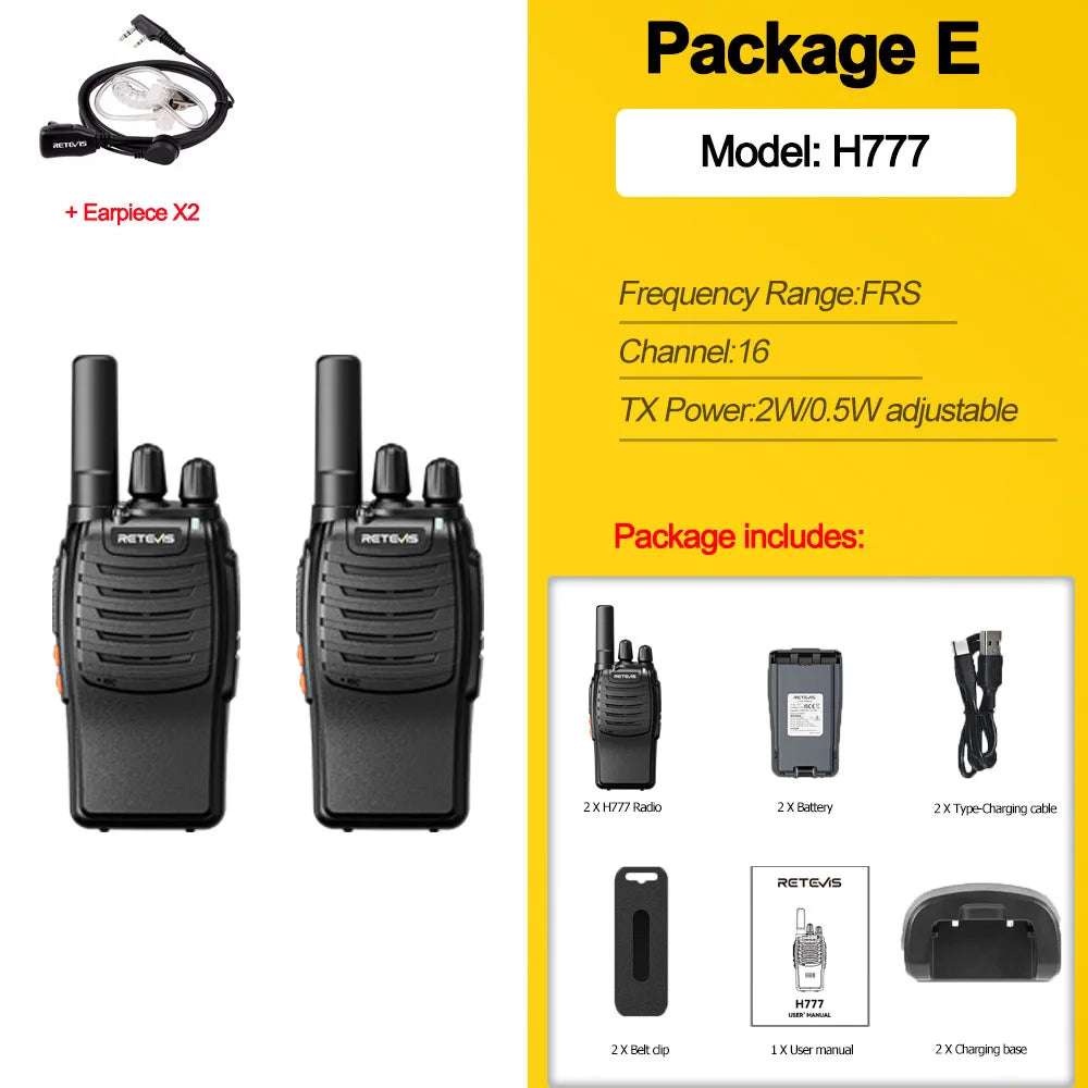 Retevis H777 2pcs Walkie Talkie Clear Sound Quality Portable Walkie Talkies Long Range Type-C Two Way Radio for Cycling Camping