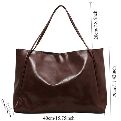 Personalized Name Embroidery Women's Large Tote Bag Brown Faux Leather Shoulder Handbag Vintage Soft Casual Bag for Work Travel